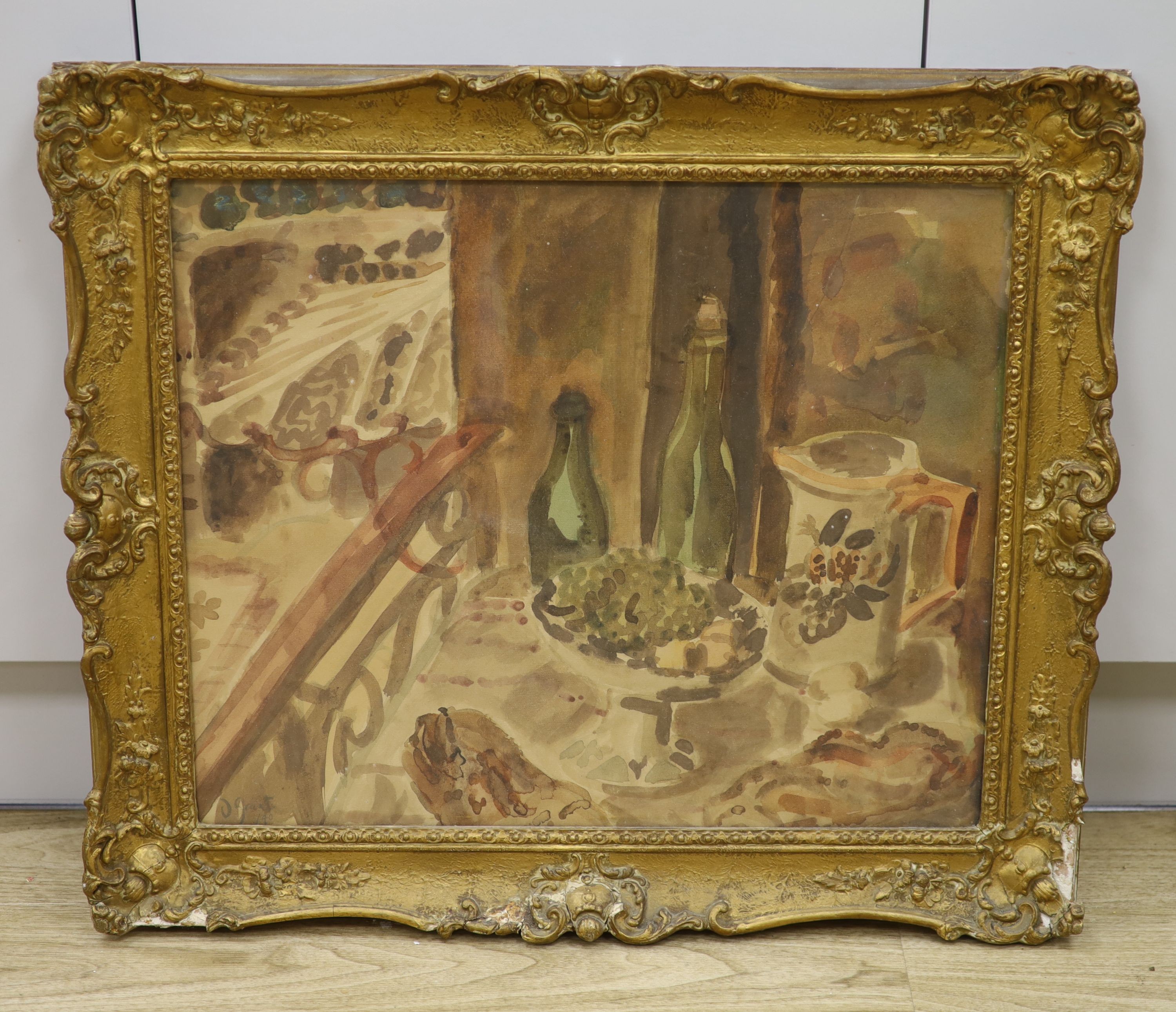 Attributed to Duncan Grant (1885-1978), watercolour, Table top still life, signed and dated '40, 45 x 54cm